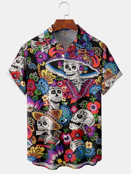 

Cinco de Mayo Chest Pocket Short Sleeve Casual Shirt, Black, Men Shirts