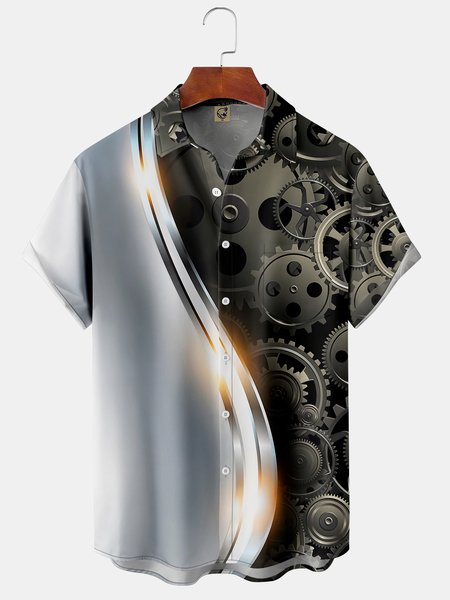 

Mechanical Breast Pocket Short Sleeve Shirt, Silver, Men Shirts