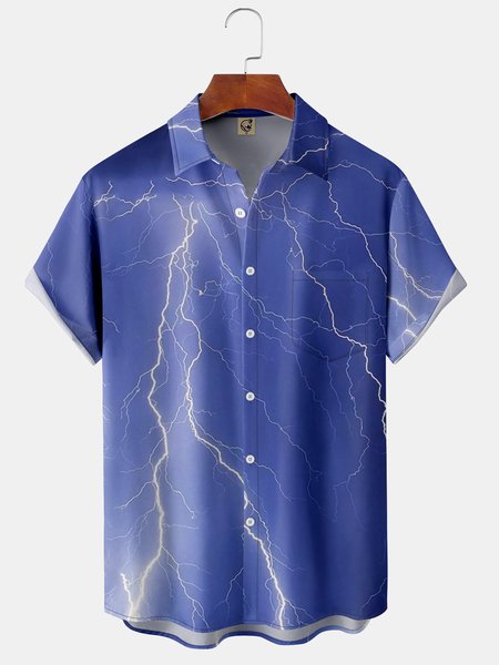 

Sky Lightning Chest Pocket Short Sleeve Casual Shirt, Blue, Short Sleeve Shirts