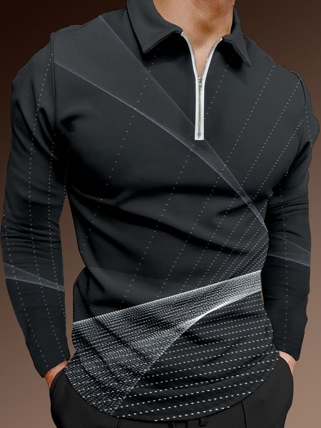 

Gradient Polka Dot Zip Long Sleeve Polo, Deep gray, Men's t-shirts