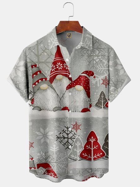

Christmas Gnomes Chest Pocket Short Sleeve Casual Shirt, Gray, Men Shirts