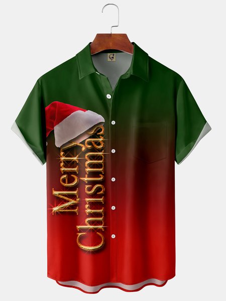 

Christmas Chest Pocket Short Sleeve Shirt, Red, Men Shirts