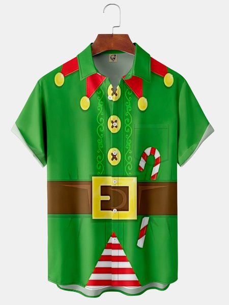

Chest Pocket Short Sleeve Ugly Christmas Shirt, Green, Short Sleeve Shirts