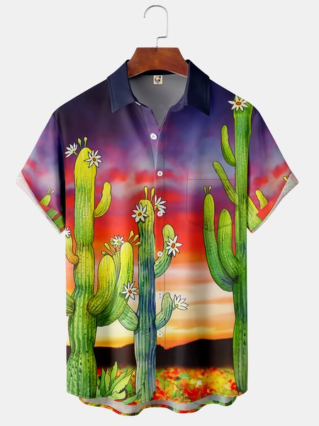 

Cactus Chest Pocket Short Sleeve Hawaiian Shirt, Red, Short Sleeve Shirts
