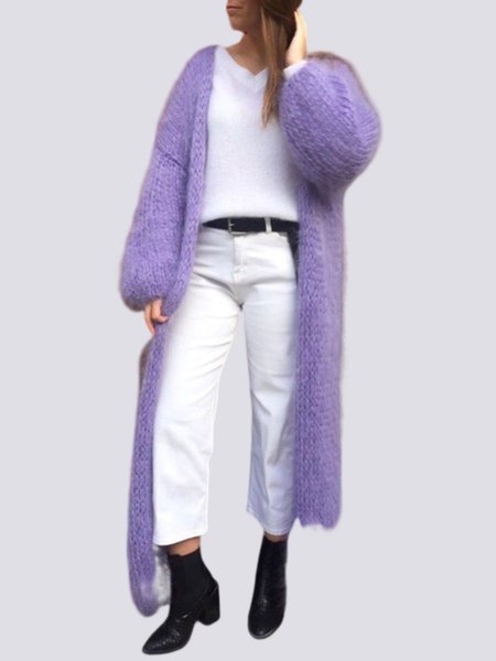 

Casual Plain Loose Long Sleeve Sweater Cardigan, Purple, Outerwear