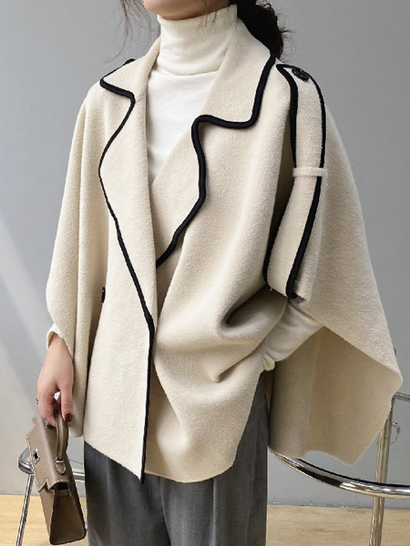 

Loose Urban Lapel Collar Three Quarter Color Block Jacket, Apricot, Jackets