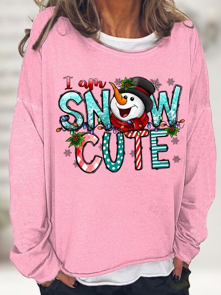 

Women's I Am Snow Cute Funny Graphics Printed Cotton-Blend Crew Neck Christmas Snowman Sweatshirt, Pink, Hoodies&Sweatshirts