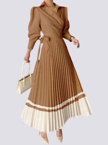 

Shirt Collar Urban Regular Fit Midi Dress, Khaki, Dresses