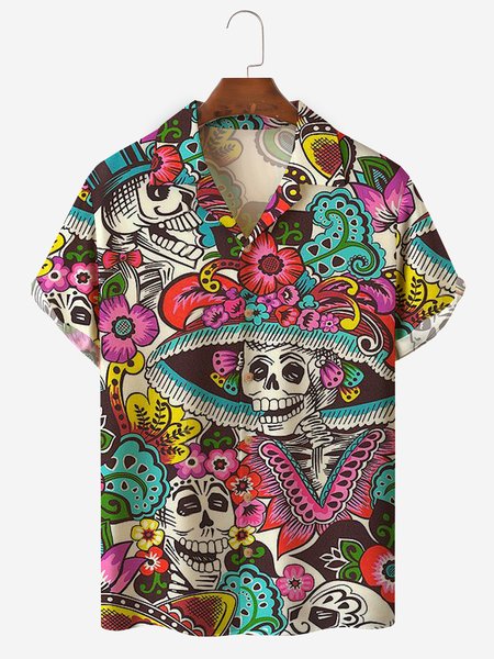 

Cinco de Mayo Chest Pocket Short Sleeve Camp Shirt, Khaki, Men Shirts