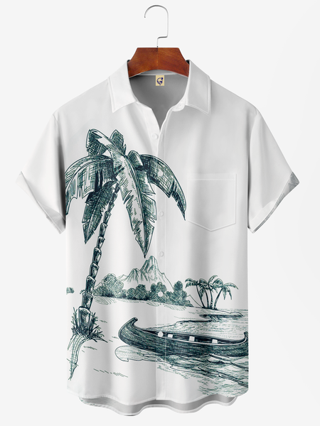 

Coconut Tree Chest Pocket Short Sleeve Hawaiian Shirt, White, Men Shirts