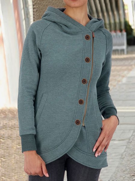 

Zipper Hoodie Plain Button Regular Fit Jacket, Gray, Outerwear