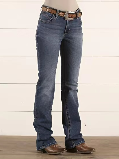 

Casual Plain Denim Jean Without Belt, Deep blue, Jeans