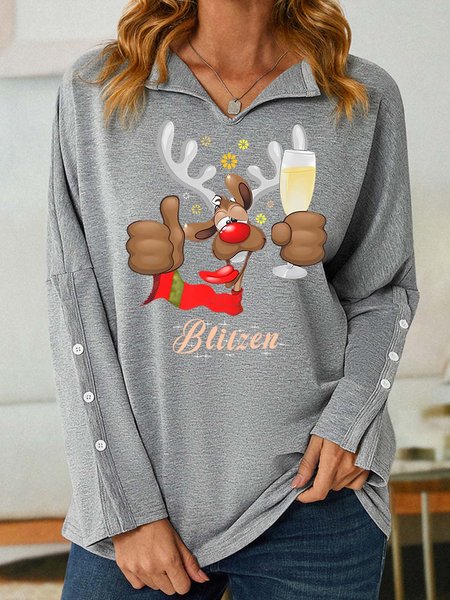 

Women Merry Christmas Moose Wine Casual Regular Fit Sweatshirt, Gray, Hoodies&Sweatshirts