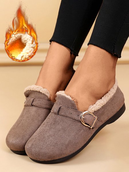 

Casual Plain Buckle Warm Lined Flat Peas Shoes, Coffee, Women Shoes