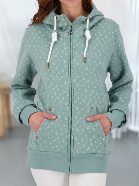 

Geometric Regular Fit Casual Hooded Jacket, Lightgreen, Coats
