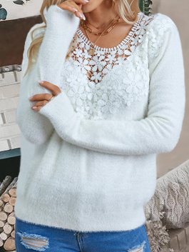 

Casual Crew Neck Yarn/Wool Yarn Sweater, White, Sweaters