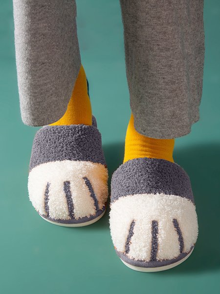 

Cartoon Cute Cat Paw Warm Indoor Slippers, Light gray, Slippers