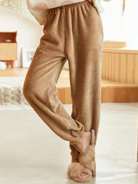 

Casual Regular Fit Casual Teddy Pants, Brown, Pants