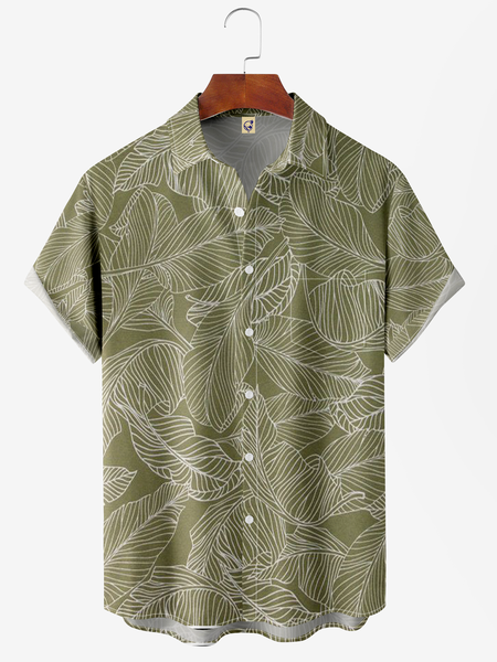 

Leaves Chest Pocket Short Sleeve Hawaiian Shirt, Green, Men Shirts