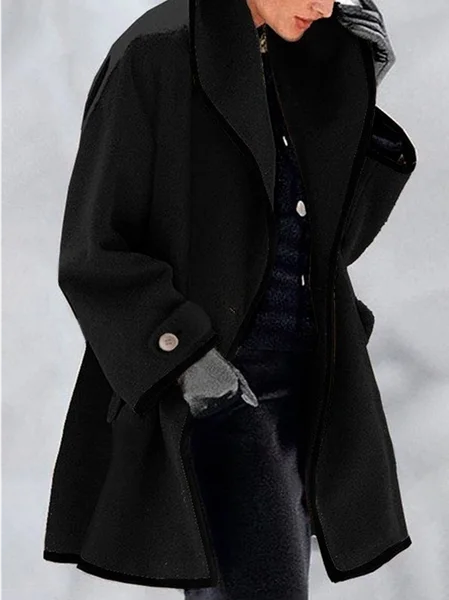

JFN Women Lapel Woolen Cloth Button Long Sleeve Shawl Collar Cardigan Coat, Black, Coats