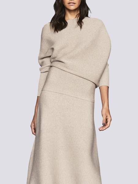 

Elegant Loose Long sleeve Asymmetrical Plain Sweater, Light camel, Sweaters