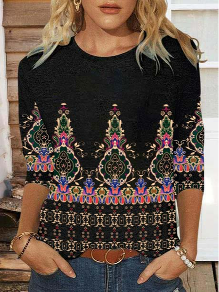 

Casual Regular Fit Ethnic T-Shirt, Black, T-Shirts