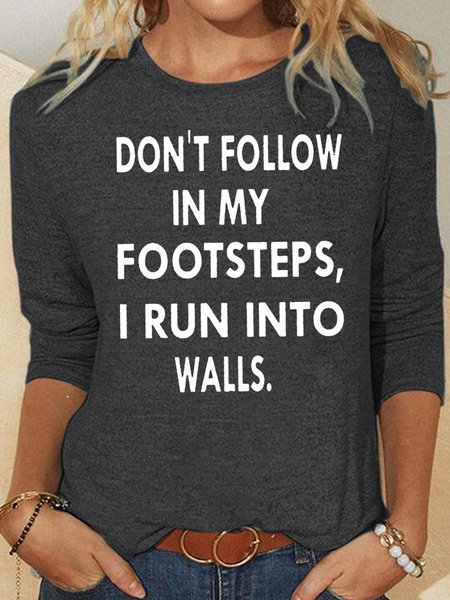 

Womens Funny Letter Casual Top, Gray, Long sleeves