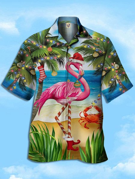 

Flamingo Short Sleeve Hawaiian Shirt, Blue, Men Shirts