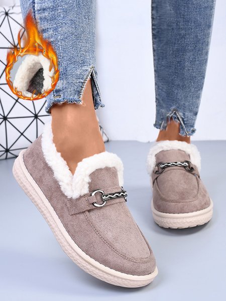 

Womens's Plain Slip On Faux Fur Lined Flat Peas Shoes, Khaki, Flats & Loafers
