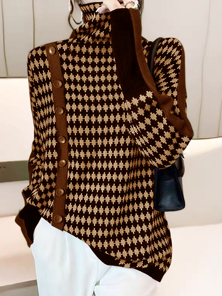 

High Elasticity Loose Urban Turtleneck Long sleeve Sweater, Coffee, Sweaters