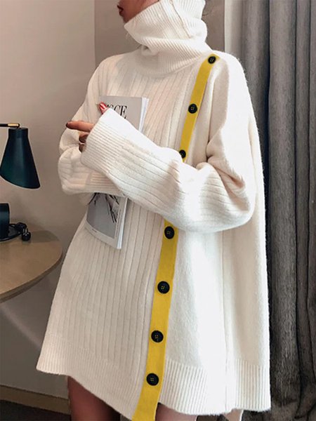 

Urban Long Sleeve Color Block Loose Sweater, White, Pullovers