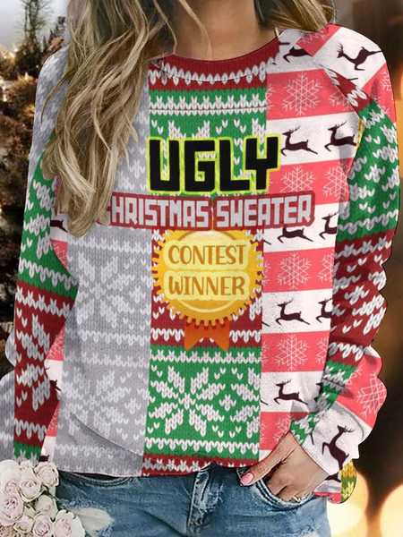 

Lilicloth X Paula Ugly Sweater Contest Winner Sweater Print Women's Raglan Sleeve Sweatshirt, As picture, Hoodies&Sweatshirts