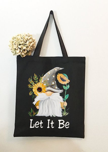 

Let It Be Sunflower Plant Graphic Shopping Tote, Black, Bags