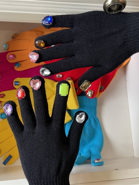 

Thanos Diamond-Encrusted Colorful Gem Knit Cotton Gloves Holiday Party Cool Accessories Clothes Fashion Matching, Black, Women Gloves