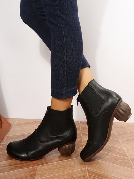 

Vintage Plus Size Front Zip Shaped Heel Booties, Black, Boots