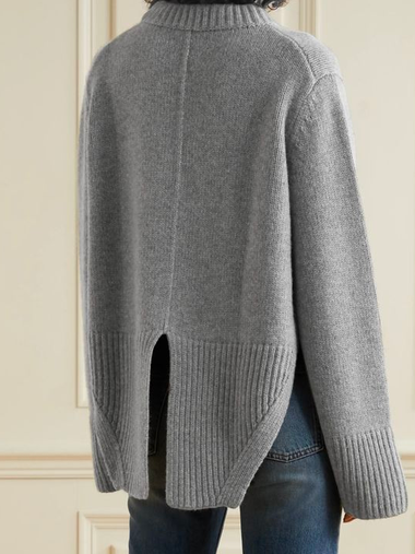 

Plain Crew Neck Yarn/Wool Yarn Sweater, Gray, Sweaters