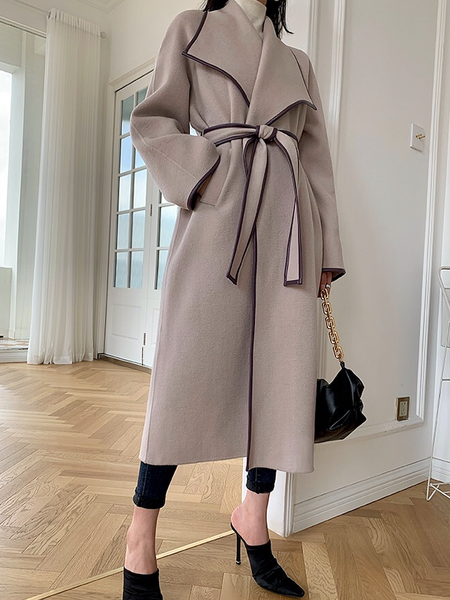

Loose Shawl Collar Long sleeve Mid-long Overcoat, As picture, Coats