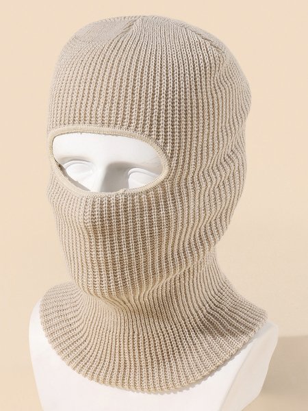 

Casual Single Hole Mask Knitted Solid Color Cotton One Piece Hat Autumn Winter Warm Ski Outdoor Sports Accessories, Beige, Women Hats