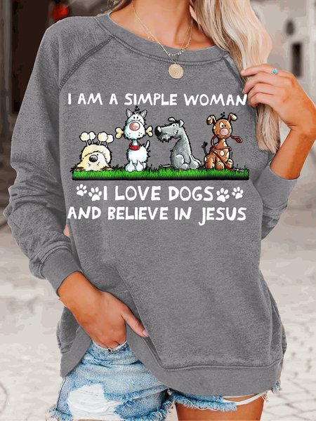 

Womens I am a simple woman I love Dogs and Believe in Jesus Casual Sweatshirt, Gray, Hoodies&Sweatshirts