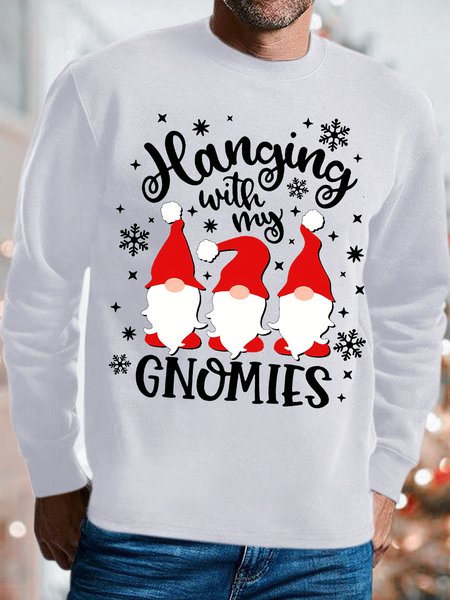 

Mens Hanging With My Gnomies Funny Graphics Printed Loose Text Letters Cotton-Blend Sweatshirt, White, Hoodies&Sweatshirts