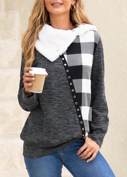 Plaid Shawl Collar Loose Sweatshirt, Multicolor, Hoodies & Sweatshirts