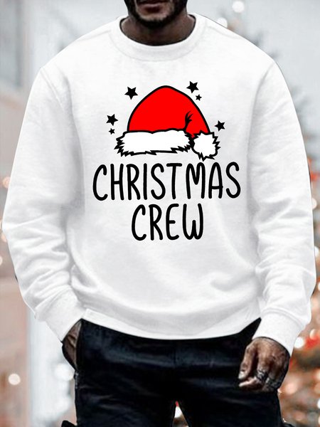 

Mens Christmas Crew Christmas Hat Funny Graphics Printed Crew Neck Casual Cotton-Blend Sweatshirt, White, Hoodies&Sweatshirts