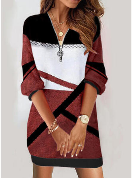 

V Neck Loose Geometric Dress, Multicolor, Mini Dresses