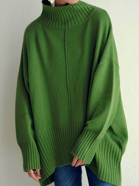 

Yarn/Wool Yarn Half Turtleneck Loose Sweater, Green, Sweaters & Cardigans