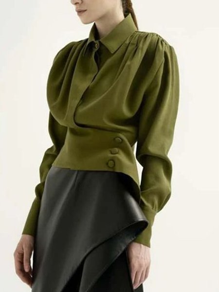 

Long sleeve Plain Regular Fit Blouse, Green, Blouses and Shirts