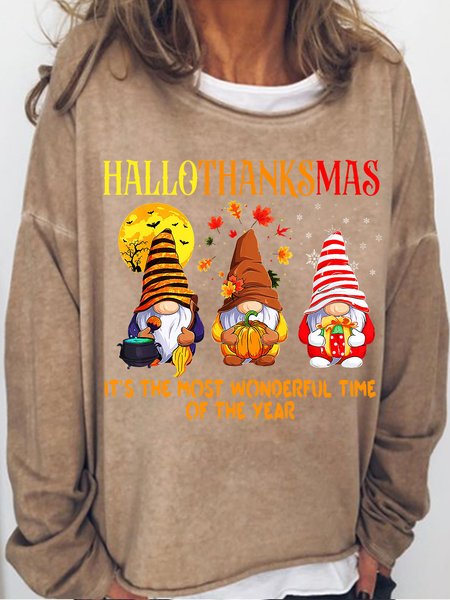 

Womens Funny Hallothanksmas Holiday Gnome Casual Top, Light brown, Hoodies&Sweatshirts