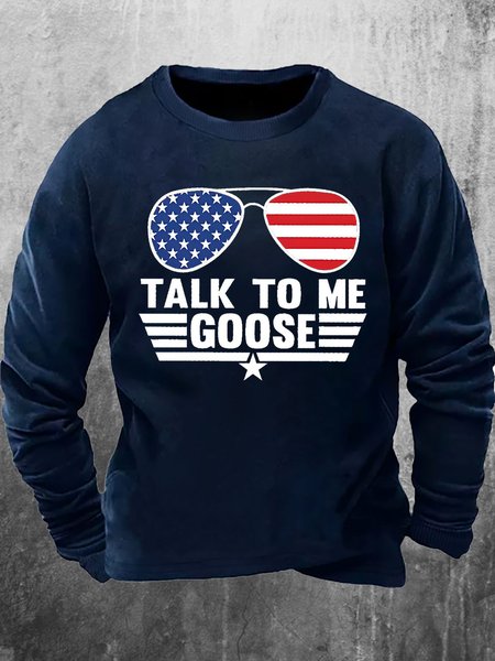 

Mens Talk To Me Goose Flag Of Glasses Funny Graphics Printed Loose Text Letters Crew Neck Sweatshirt, Dark blue, Hoodies&Sweatshirts
