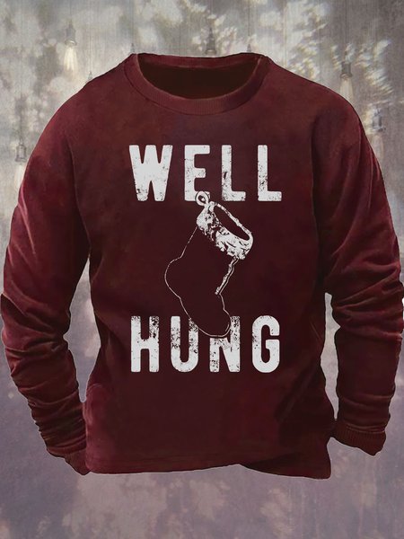 

Mens Christmas Stocking Well Hung Funny Graphics Printed Cotton-Blend Loose Sweatshirt, Wine red, Hoodies&Sweatshirts