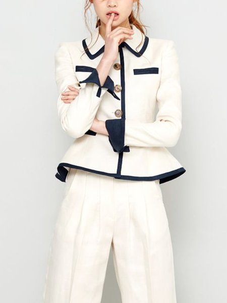 

Long sleeve Shirt Collar Elegant Plain Jacket, Black-white, Jackets