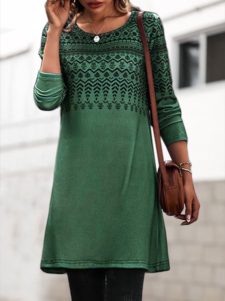 

Ethnic Geometric Regular Fit Dress, Green, Mini Dresses